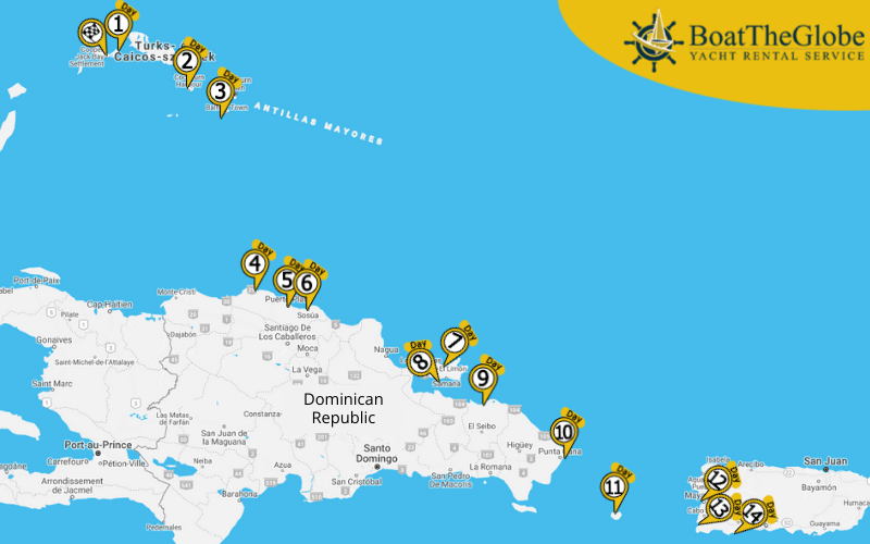 Yachting itinerary from the Bahamas to Puerto Rico