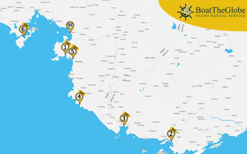 Turkey bareboat catamaran charter itinerary